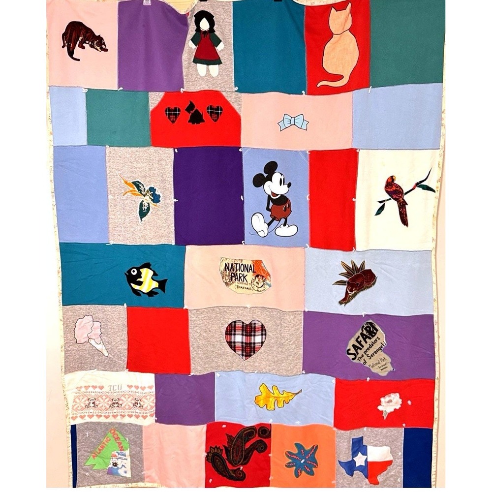Handmade T-Shirt Quilt Throw Blanket Cat Texas Tiger Animals Memory Patchwork